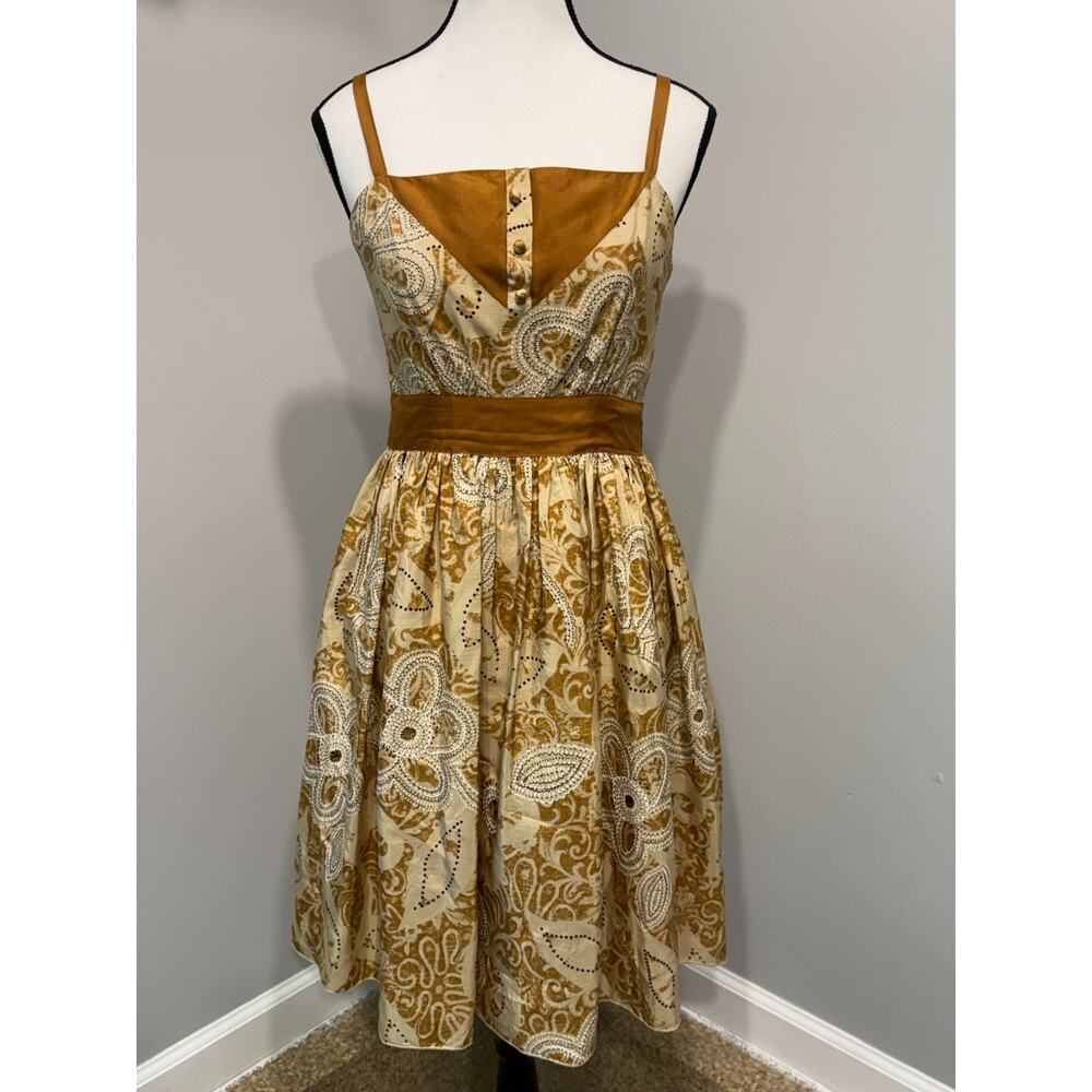 VTG Anna‎ Sui for Anthropologie Women's Size 6 Dress Fit & Flare 100% Silk Boho